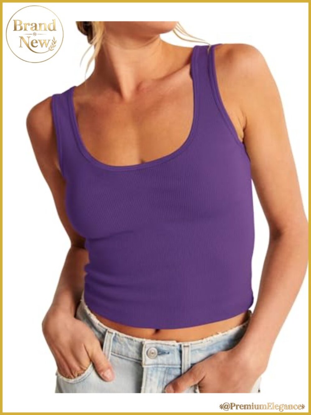 Women's Sleeveless Ribbed Knit Crop Tank Top Scoop Neck Casual